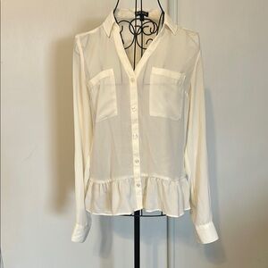 Express Cream Button Down Peplum Blouse Size S
